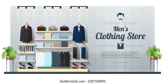 Interior background of modern men clothing store , vector , illustration