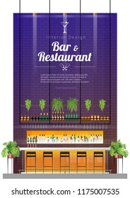 Interior background with modern pub , bar counter scene , vector , illustration