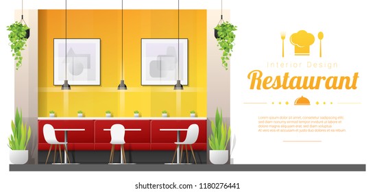 Interior background , modern restaurant with tables and chairs scene , vector , illustration
