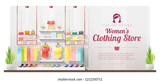 Interior background of modern women clothing store , vector , illustration