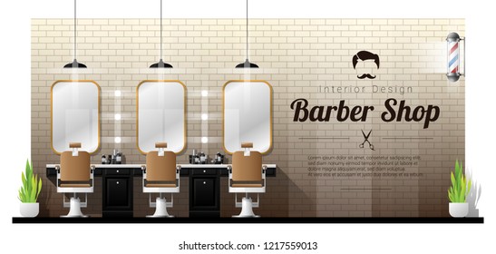 Interior background of vintage barber shop , vector , illustration