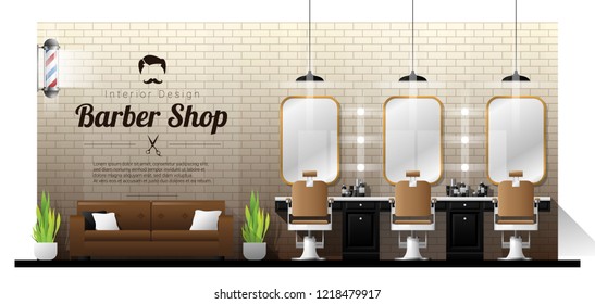 Interior background of vintage barber shop , vector , illustration