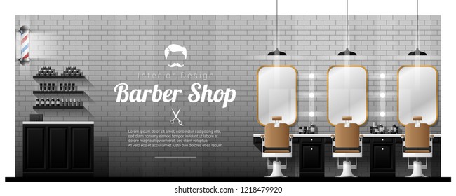 Interior background of vintage barber shop , vector , illustration