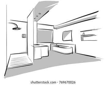 Interior bad design sketch. Concept Illustration, Hand drawn vector image.