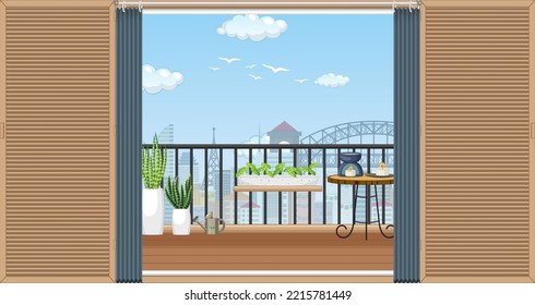 Ilustración de la plantilla de la escena del interior del balcón