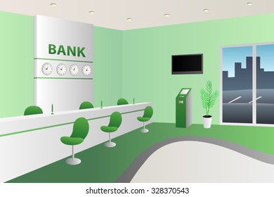 Interior Bank Room White Reception Green Chair Illustration Vector