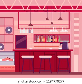 The interior of a bar or cafe in a modern loft style. Vector flat illustration