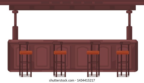 The interior of the bar. No people. Retro wooden table. Brown wooden bar. Bar table. 