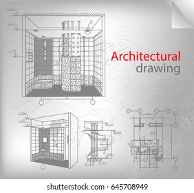 The interior of the bathroom. Architectural drawing