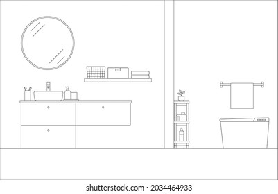 Interior of bathroom with furniture, vector