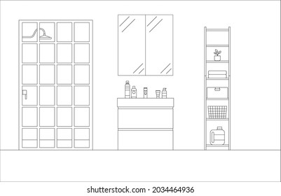 Interior of bathroom with furniture, vector