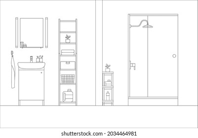 Interior del cuarto de baño con mobiliario, vector