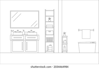 Interior of bathroom with furniture, vector