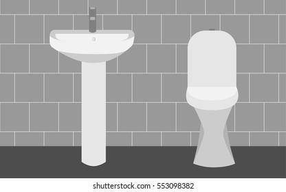 Interior bathroom toilet front view, vector