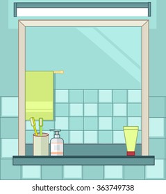 Interior of bathroom. Vector flat line illustration