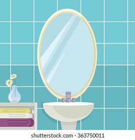 Interior of bathroom. Vector flat line illustration