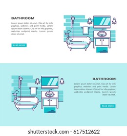Interior of a bathroom. Vector illustration in line style. Can be used for advertising or web design.