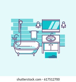 Interior of a bathroom. Vector illustration in line style.