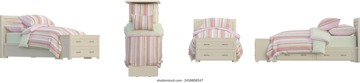 Interior with bed on white background