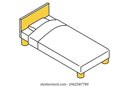 Interior: bed, simple isometric illustration, Vector Illustration