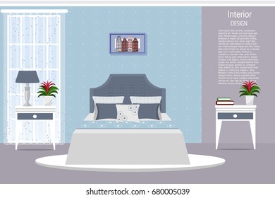 The interior of the bedroom. Cartoon. Flat design. Vector illustration. Furniture for the home.