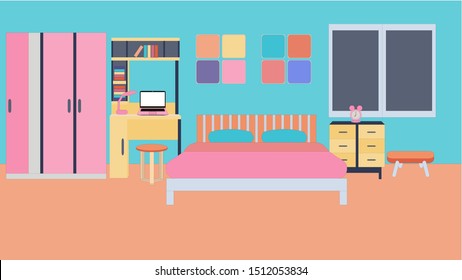 Interior of the bedroom. Flat design vector illustration.