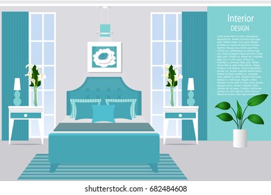 Interior of a bedroom. Flat style illustration