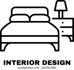 Interior bedroom outline with table lamp logo vector design