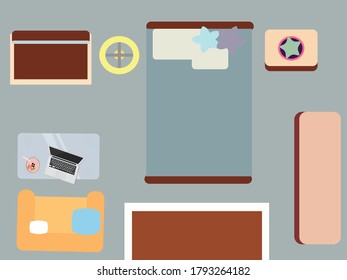 El interior de la habitación, la vista desde arriba, los gráficos vectoriales