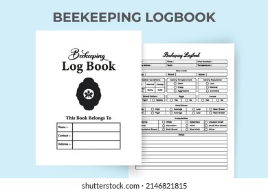 Interior of a beekeeping notebook. Beehive caring and nectar production information journal template. Interior of a notebook. Beekeeping and pollination tracker interior.