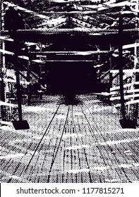 Interior of big space. Black and white vector illustration