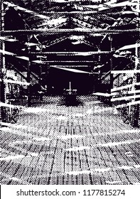 Interior of big space. Black and white vector illustration