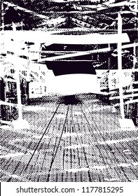 Interior of big space. Black and white vector illustration