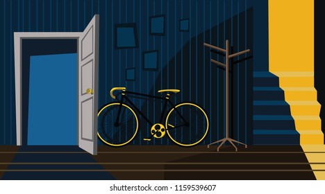 interior with bike at night vector illustration 