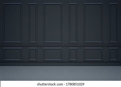 Interior of Black Wall of luxury apartments. Decorative panels on the wall. Modern room concept in dark style. Vector Illustration.