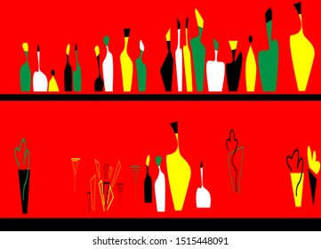 Interior bottle cololrful vector illustration. Bar scene