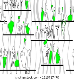 Interior bottle cololrful vector illustration. Bar scene. Seamless pattern