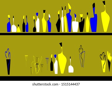 Interior bottle colorful vector illustration. Bar scene