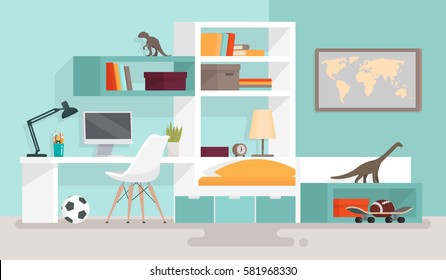 Interior boy's room. Vector illustration in a flat style