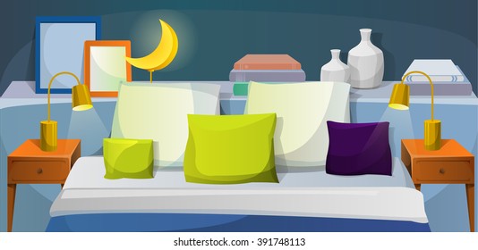 Interior of bright bedroom in the evening