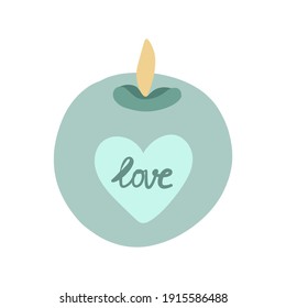 Interior burning candle, cozy decor. Vector flat isolated on white background 
