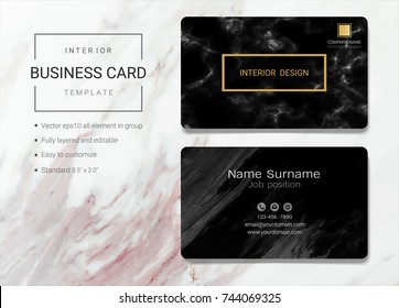 Interior business name card design template, Simple style also modern and elegant with marbling texture imitation background, It's fully layered and editable, Easy to customize it to fit your needs.