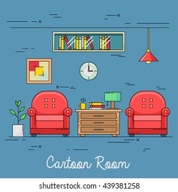  Interior of cartoon minimalistic.