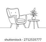 Interior Chair Line Art Vector. Minimal Continuous Furniture Decoration Illustration Vector