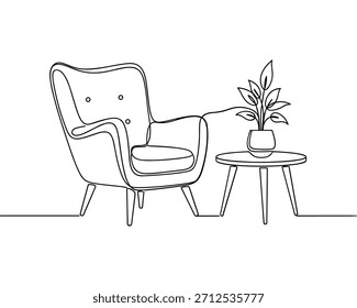 Vetor de Arte de Cadeira Interior. Vetor de ilustração de decoração de móveis contínuos mínimos