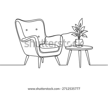 Interior Chair Line Art Vector. Minimal Continuous Furniture Decoration Illustration Vector