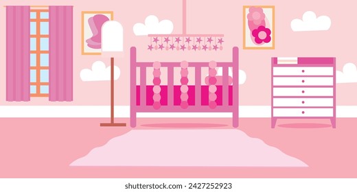 Interior of children's room with bed and chest of drawers