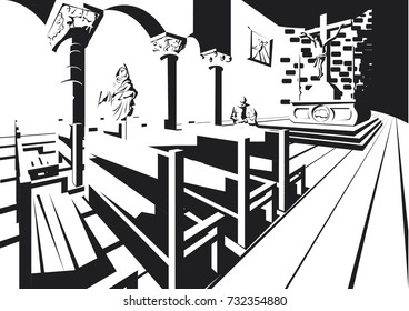 interior of church in black and white