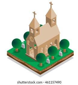 The interior of the church. Isometric. Vector illustration.