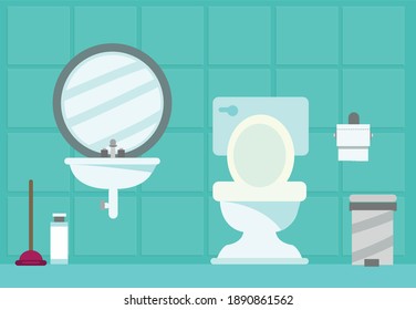 Interior of a clean toilet with equipment. Editable Clip Art.